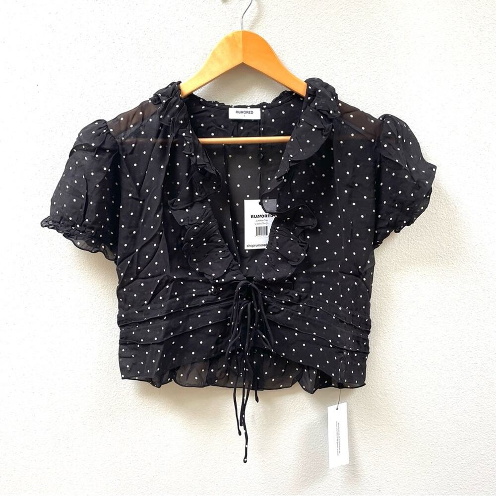 NEW Rumored Jukebox Top in Classic Dot Sheer Black White Women's Large $88 - Picture 7 of 12